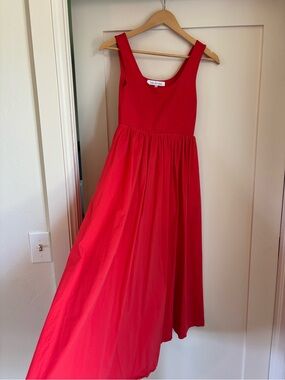 Sleeveless Red Maxi Dress with Gathered Skirt